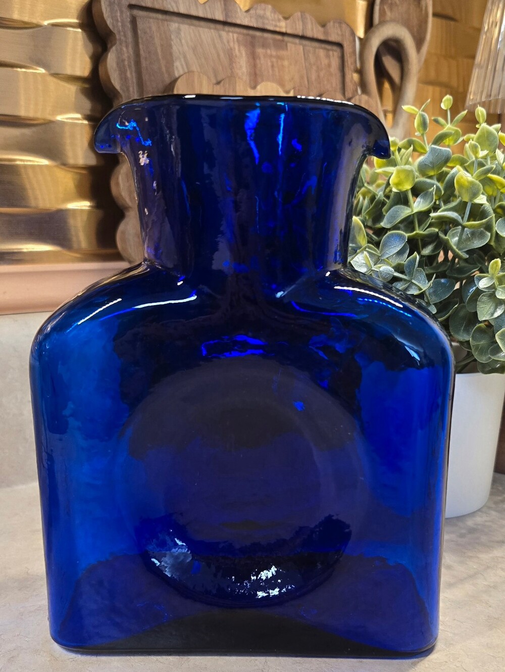 Blenko Cobalt Blue Double Spout Water Pitcher